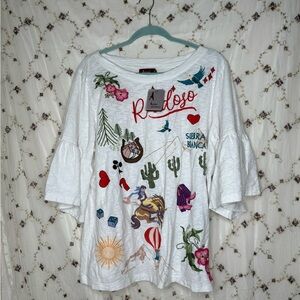 White Embroidered Long Sleeve Top